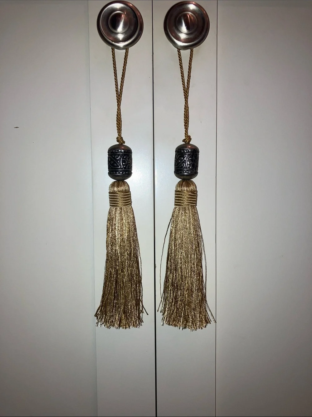 Gold Decorative Curtain Tassel Pair with Ornate Silver Beads